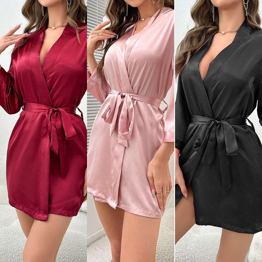 Damenbekleidung, Pyjamas für Damen, Damen-Bademäntel mit Schnürung, sexy Morgenmäntel, Heimkleidung, Nachthemden aus Eisseide_voghion.com