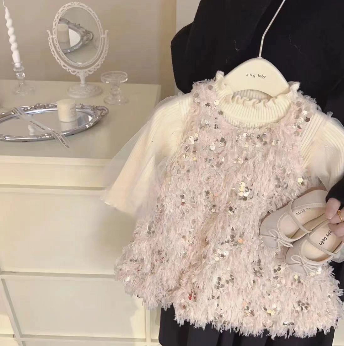 [Temperamento] Vestido de chaleco de temperamento de niña Vestido de chaleco acolchado de cumpleaños festivo con lentejuelas Nueva falda de estilo occidental