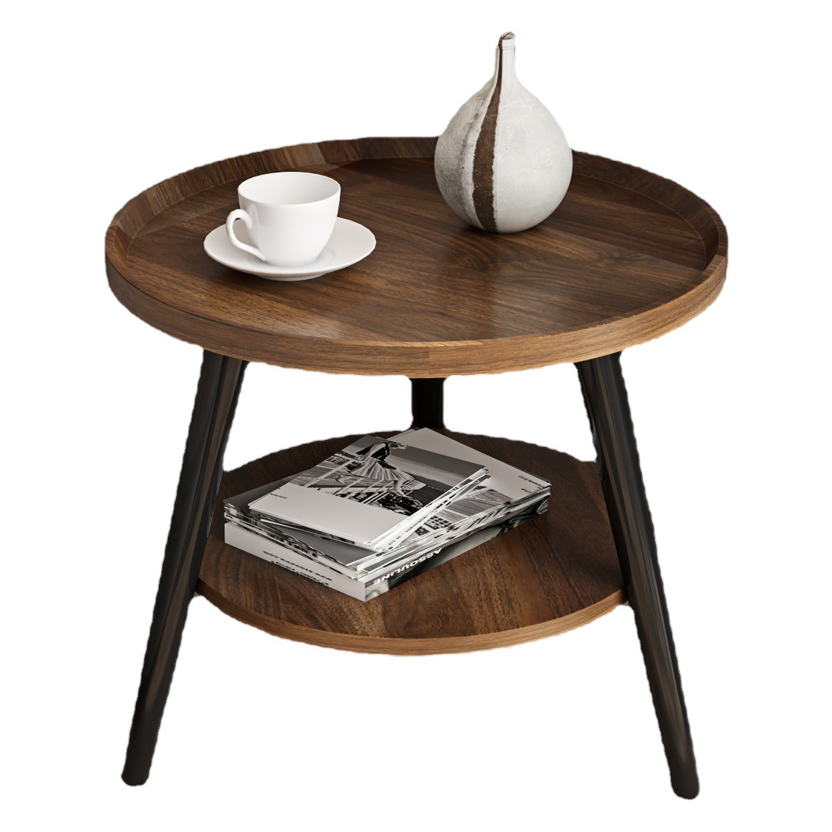 Nordic minimalista pequeño apartamento mesa de café Nordic ronda balcón Mesa de la sala de estar de doble capa mesita de noche pequeña mesa redonda al por mayor