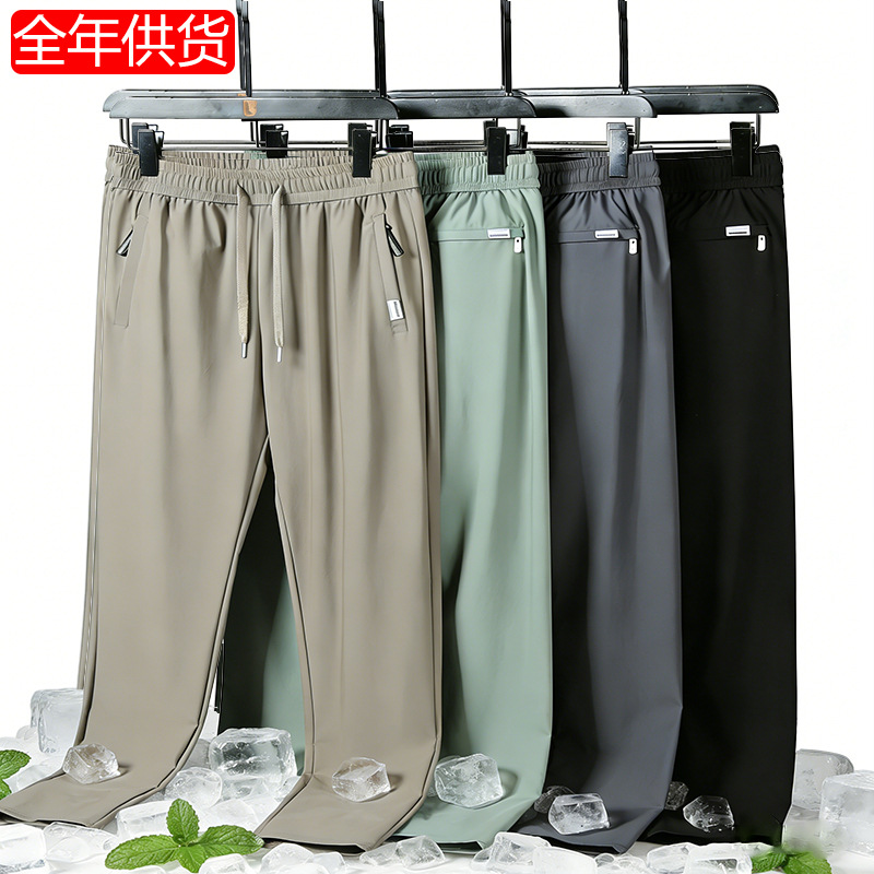 Upf50+ Men's Straight-Leg Ice Silk Pants 2026 Summer Quick-Dry Pants Stretch Ice Silk Long Pants Loose Plus-Size Sports Pants
