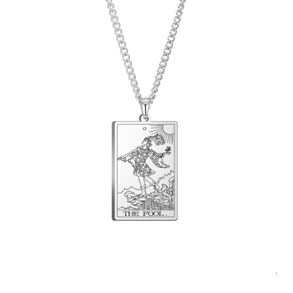 Bestseller transfrontaliero: Tarocchi quadrati in acciaio inossidabile semplici ed eleganti con stelle, luna e sole, 22 stili, targhetta militare_voghion.com