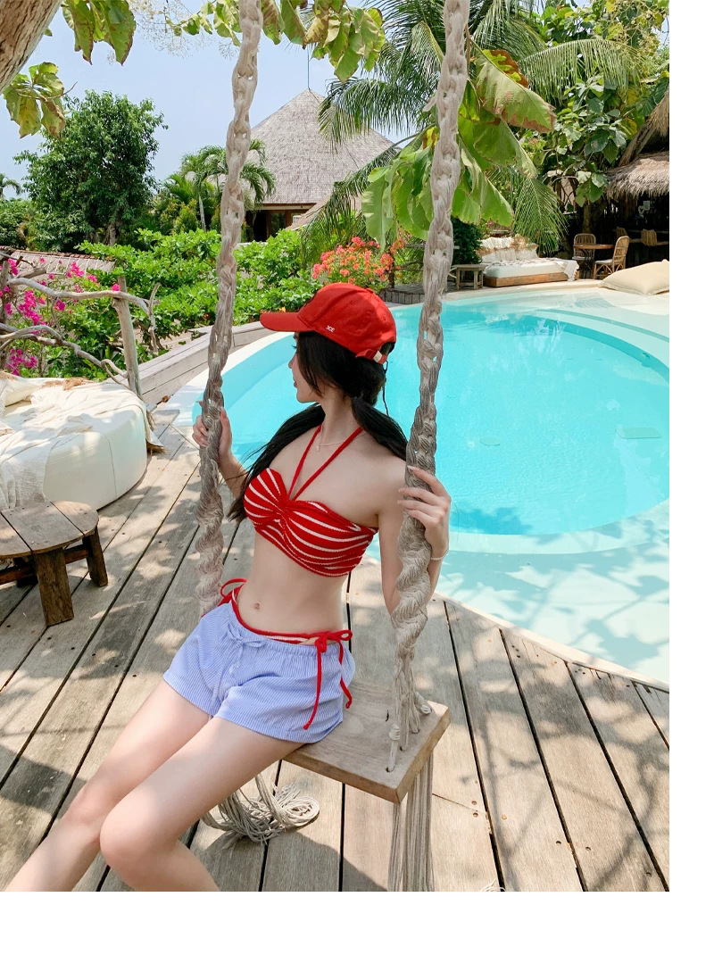 Dam bikini tredelat set med ränder för stranden_voghion.com