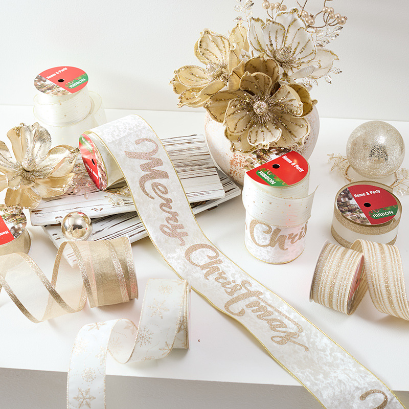 Cross-border nuevo color champagne de alta calidad tela de lana italiana cinta de navidad merrychristmas cinta de arco