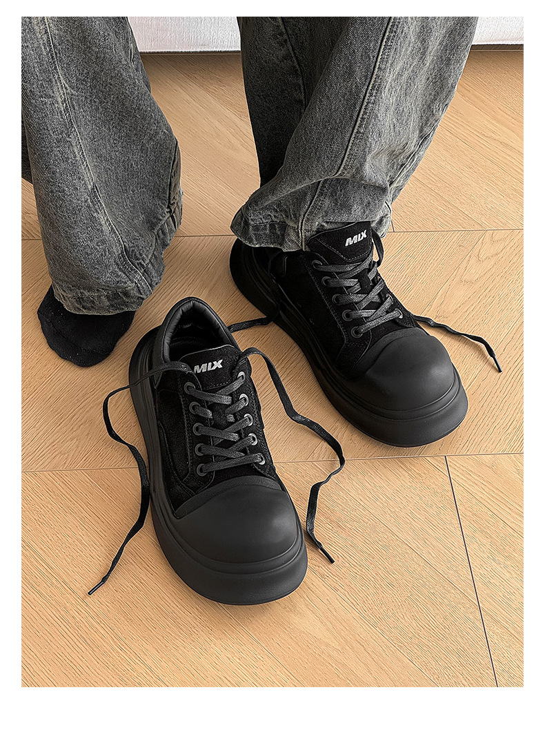 Chaussures décontractées polyvalentes à plateforme, style moche et mignon, basses, style skate, noires, à bout rond, en toile, pour hommes_voghion.com