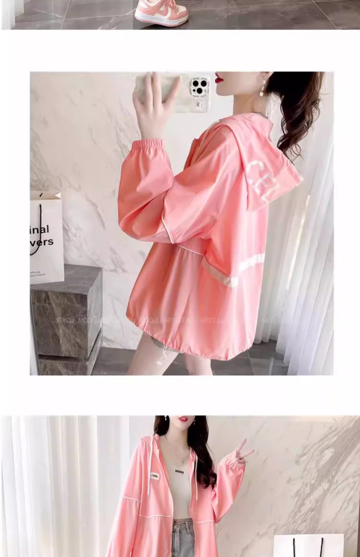 Áo chống nắng nữ dáng rộng có mũ, mỏng thoáng khí mùa hè, phong cách thể thao đa năng — Màu hồng chi tiết 18