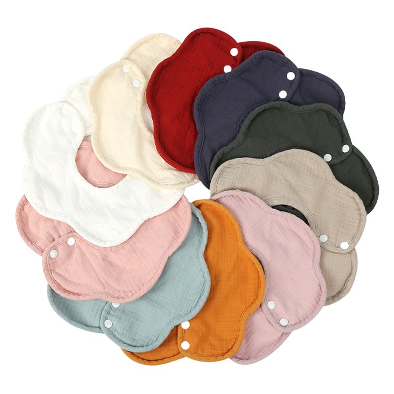 Gauze Peas Velvet Baby Petal Bib Pure Cotton Baby Sipe Towel Pure Cotton Waterproof Autumn and Winter Thickened Newborn Bib