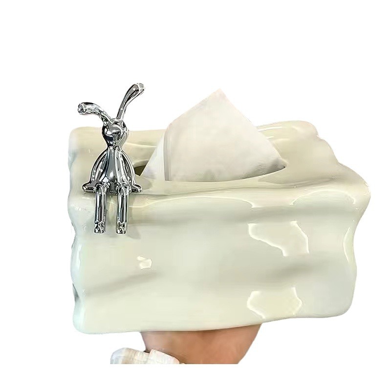 北欧風陶磁ティッシュケース収納ケース軽贅沢高級銀色氷高顔値チーズチーズテーブルトップ置物