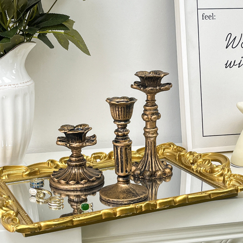 树脂古典金色蜡烛台装饰摆件欧式复古怀旧陈列拍摄道具婚礼装饰品