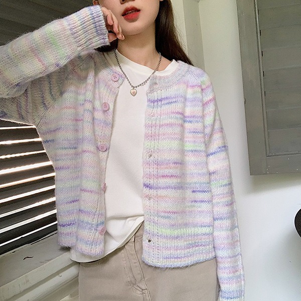 Colorido cuello redondo simple cardigan para mujeres 2023 otoño e invierno nuevo todo-juego abrigo manga larga suelta adelgazamiento ropa de abrigo suéter image 9