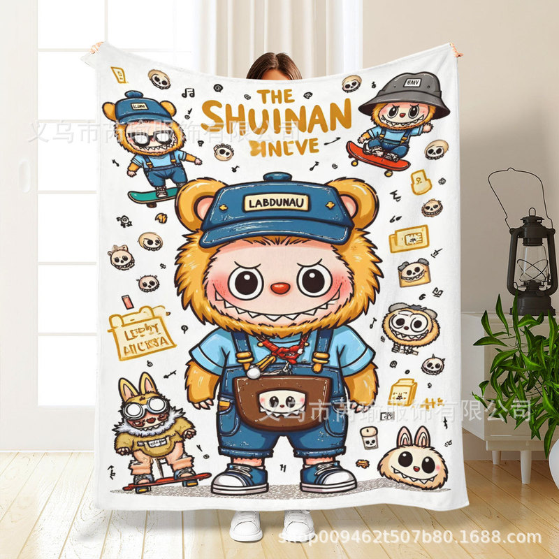 ラブブプリントフランネルブランケット エアコンブランケット 小さなブランケット ワンピース両面フランネルブランケット 小さなカバーブランケット|undefined