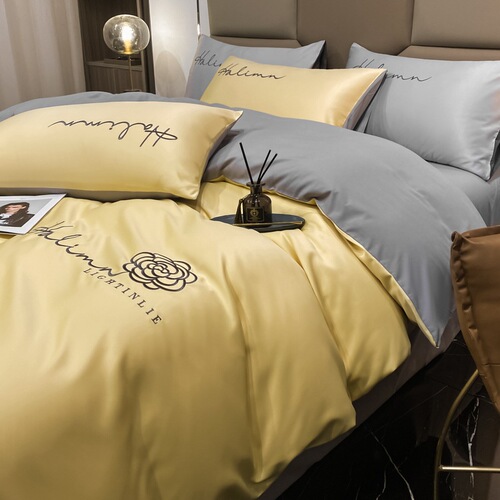 2024 New Washed Satin + Washed Cotton Nordic Simple Solid Color Washed Cotton Bedding Set with 1.8m Bed Sheet