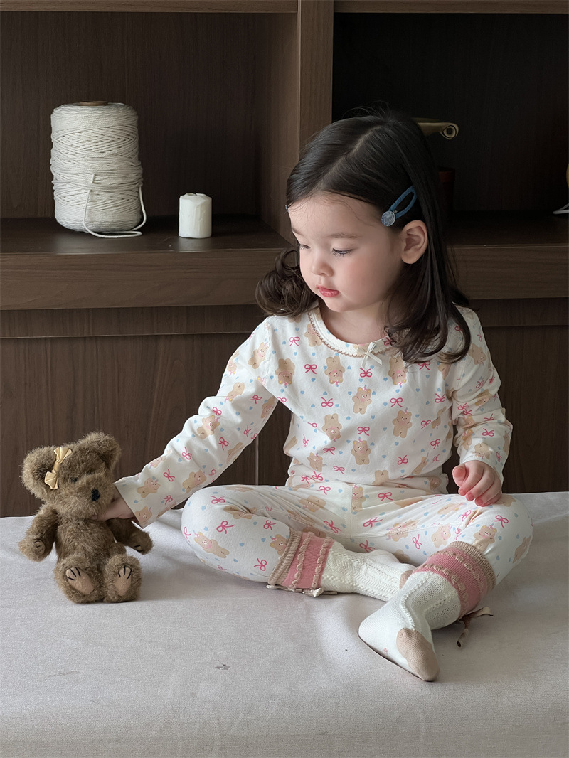 Pijamas infantiles de otoño conjunto de casa 2025 ropa de otoño ropa infantil coreana pijamas niñas ropa de hogar dos piezas