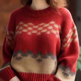 红色软糯针织衫女装秋冬新款撞色菱格艺术生奶乖茶里茶气毛衣