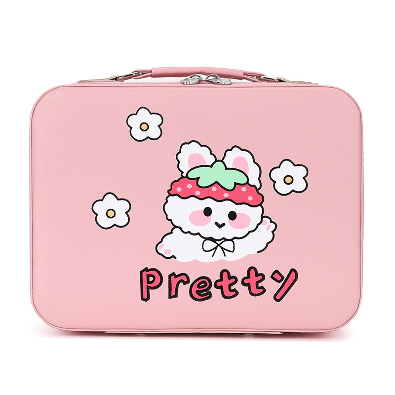 Gran capacidad de dibujos animados bolsa cosmética alta apariencia con gran espejo belleza herramientas almacenamiento caja cosmética gran capacidad maleta