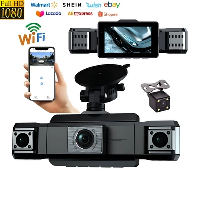 Cross-border car dashcam 1080P HD night vision four-camera simultaneous display WiFi connected 4-lens vehicle recorder (Driving recorder)