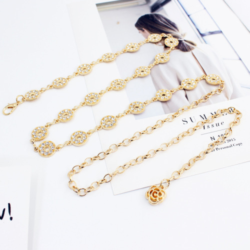 Hook adjustable waist chain for women, versatile skirt, sweater decorative chain, small fragrant rhinestone inlaid metal thin belt