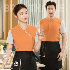 中式茶樓餐廳服務員工作服高檔酒店餐飲飯店短袖女春夏季工作服