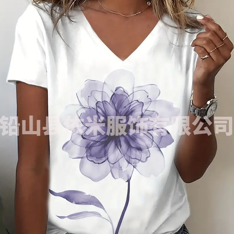 Women's V-Neck Plus-Size Short-Sleeve T-Shirt, New Trendy Loose-Fitting T-Shirt, Direct Factory Wholesale, Affordable Tops