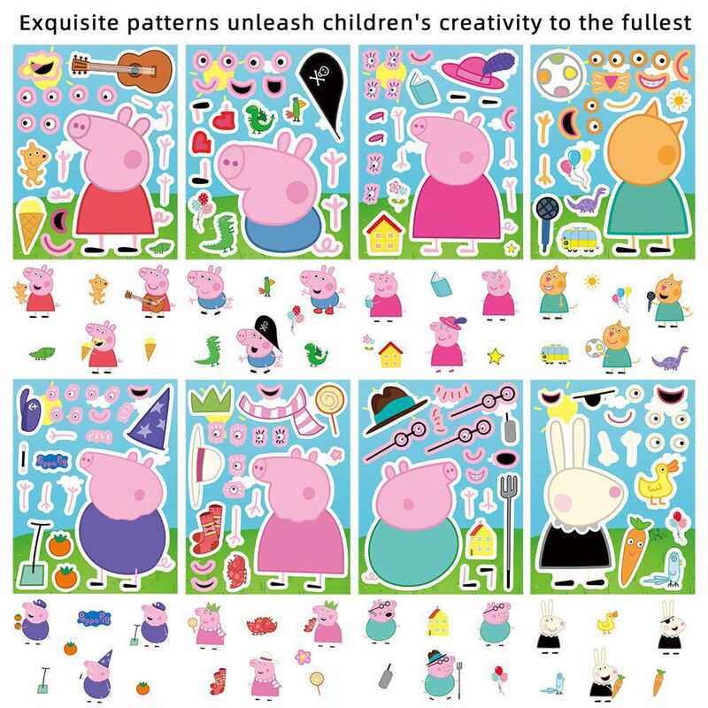 16 Peppa Pig Face-Changing Puzzle Stickers, Instagram-Style Children's Educational Toys, Fun DIY Handmade Collage 16 Peppa Pig Face-Changing Puzzle Stickers, Instagram-Style Children's Educational Toys, Fun DIY Handmade Collage