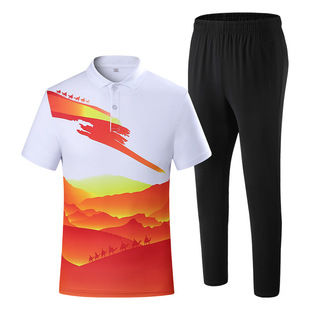 Summer Silk Road Parent-Child Short-Sleeved T-Shirt Trousers Sports Suit School Uniform Men's and Women's Square Dance Group Uniform Printed Wholesale