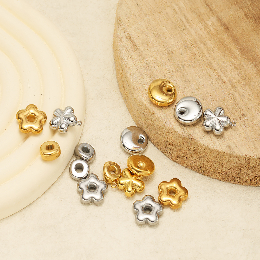 12g Weight Beads Jewelry Making Type 15*15mm Jewelry Making Size 5 PCS/Package 15*15mm 304 Stainless Steel Flower Polished Beads