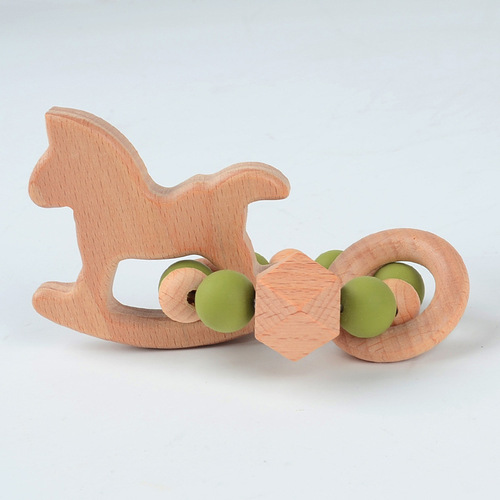 Wooden animal bracelet, beech wood, silicone teether, wooden rattle toy, baby care, newborn gift