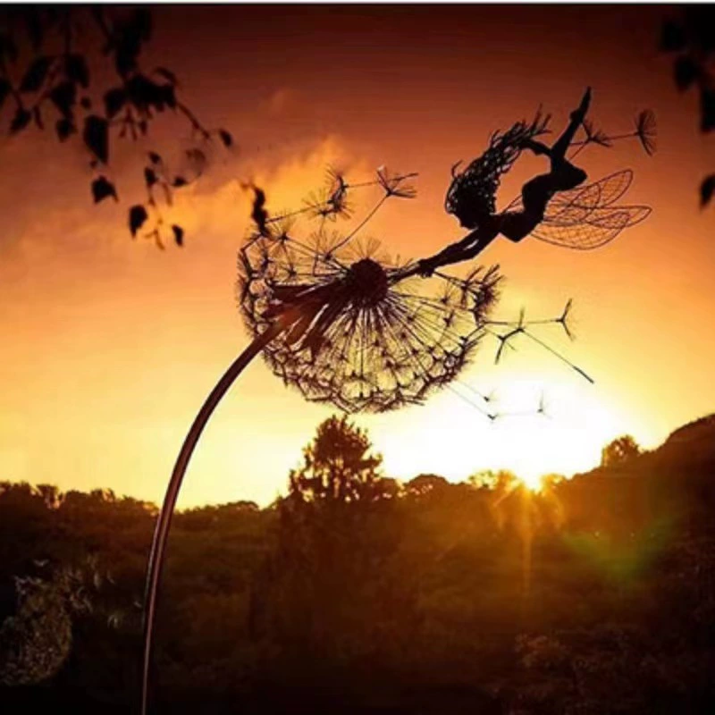 Amazon Cross-border Flower Fairy Elf and Dandelion Dance Robin White Elves Sculpture Metal Crafts