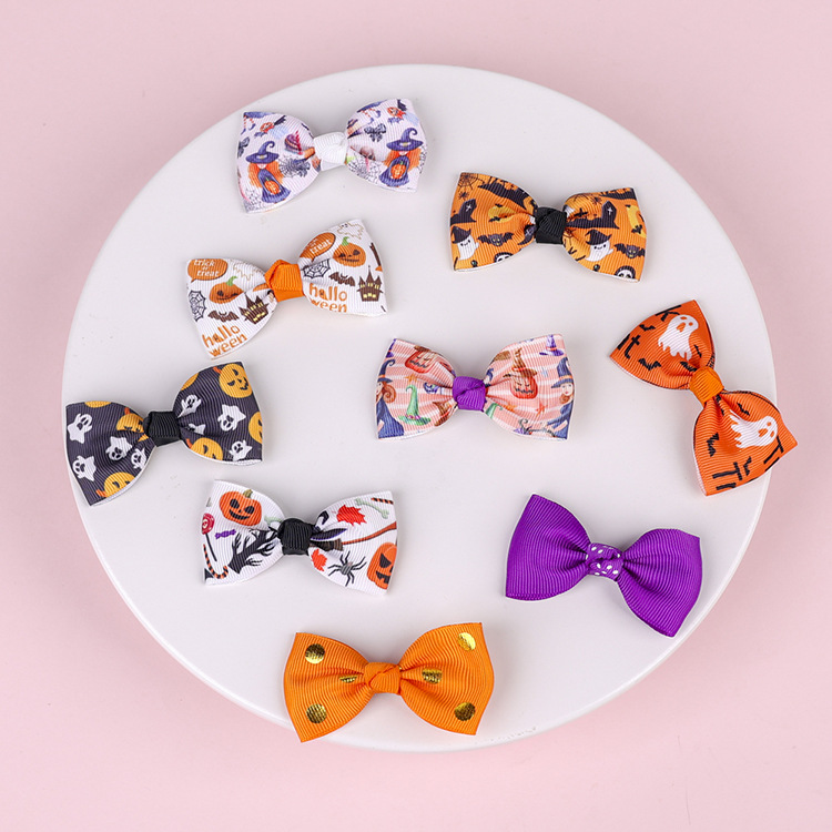 13g Weight Hair Accessories Classification Halloween Festival Bow Knot Pattern Kid'S Gender Fashion Style Halloween Children's Bow Hairpin Three-piece Set Wholesale Nihaojewelry 3