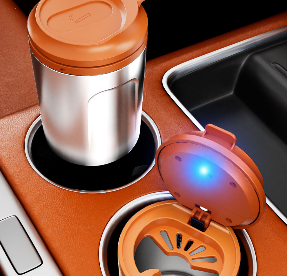 Car Ashtray for Interior Use with Light, Anti-Fly Ash, Manufacturer Wholesale, Anti-Fly Ash Luminous Car Ashtray