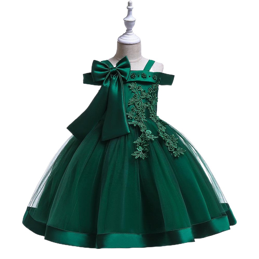 2025 Amazon flower girl dress off shoulder children's dress princess dress bow dress girl costume