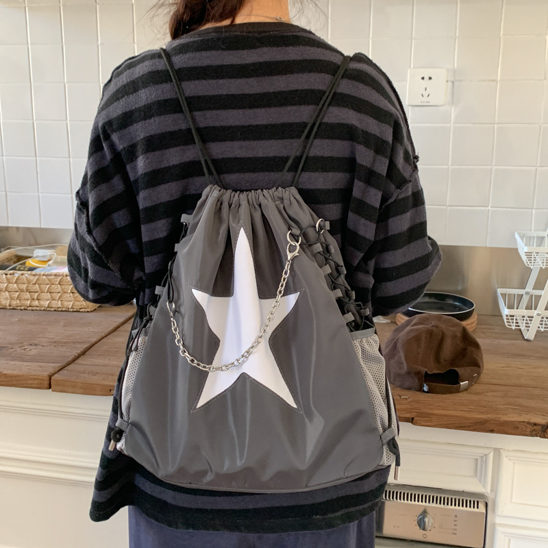 Korean Niche Designer Brand 2025 New Five-Pointed Star Pull-Out Sports Chain Backpack Lightweight Casual Bag