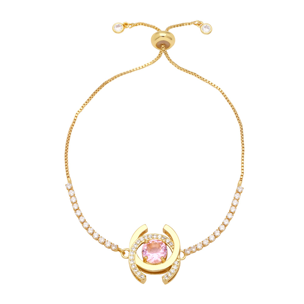 Fashion Color Zircon Women Simple Geometric Diamond Copper Bracelet