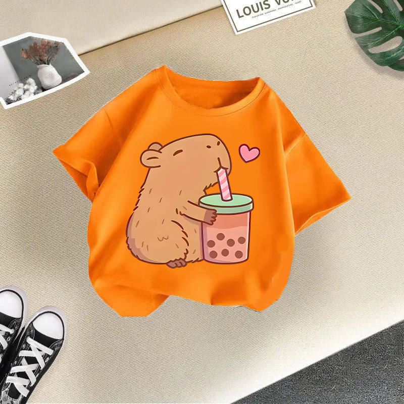 2025新型夏男女児童半袖アニメプリントtシャツ女子カジュアル上着国境を越えた子供服対外貿易ブーム