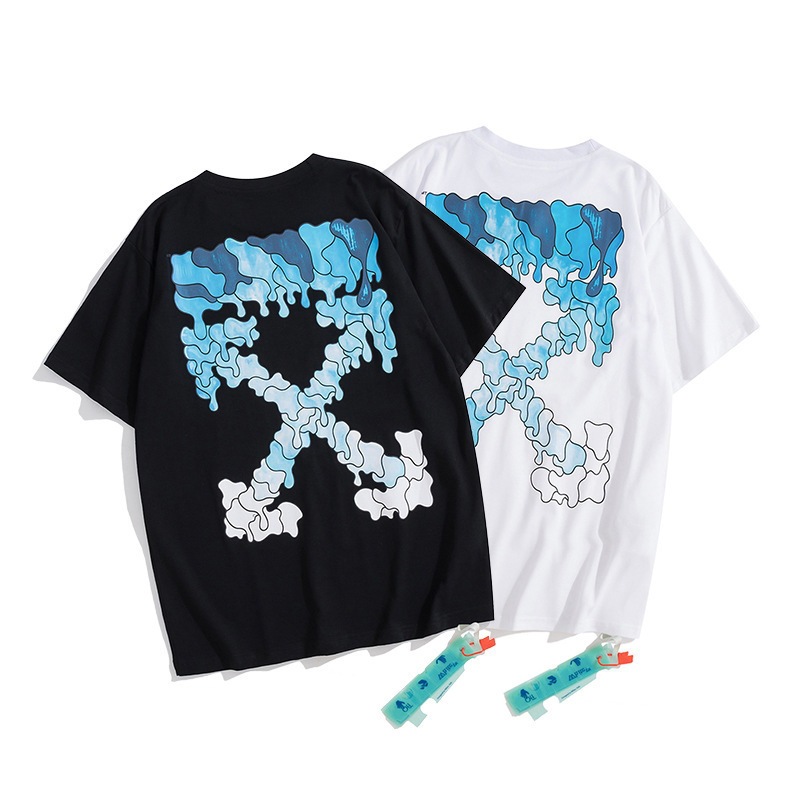 批发OFF欧美21SS春夏新款溶解水滴泼墨印花短袖 OW男款T恤