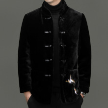 男士冬季新款国风唐装新中式金貂绒羽绒皮加厚保暖外套大衣男装