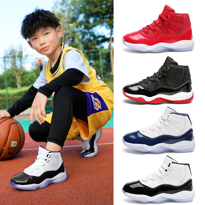 Four Seasons New Boys Basketball Shoes Sports Shoes High-Top Student Sneakers Running Shoes Mesh Breathable Children's Basketball Shoes