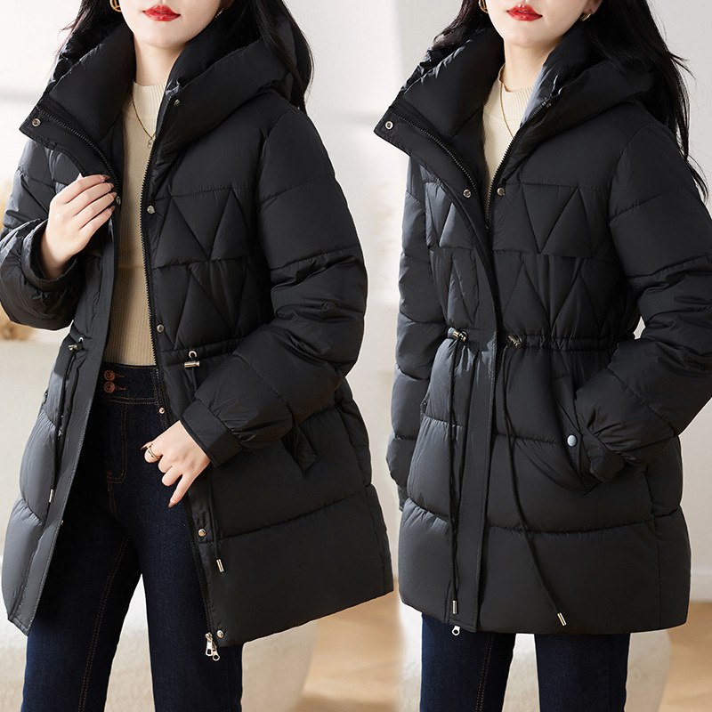 Mediano y largo chaqueta de algodón con capuzas y terciero para mujeres 2024, nueva chaqueta de algodón de invierno coreana delgada y suelta