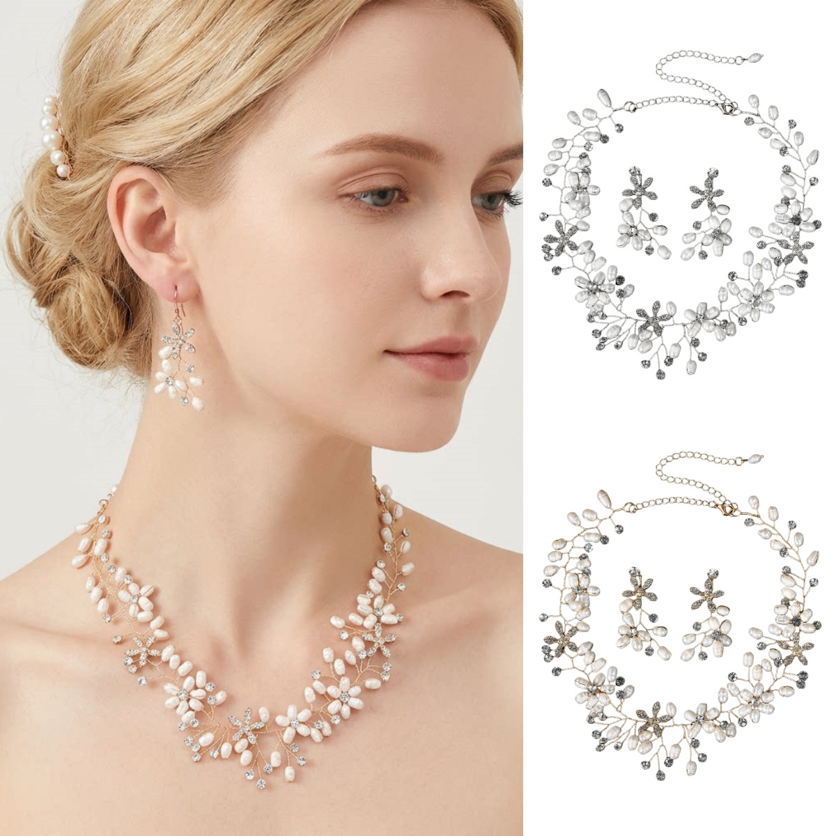 Nieuwe trouwsieradenset van Mi An Yinuo: Europees-Amerikaanse bruidssieraden, handgemaakte parelketting en oorbellen (groothandel)._voghion.com