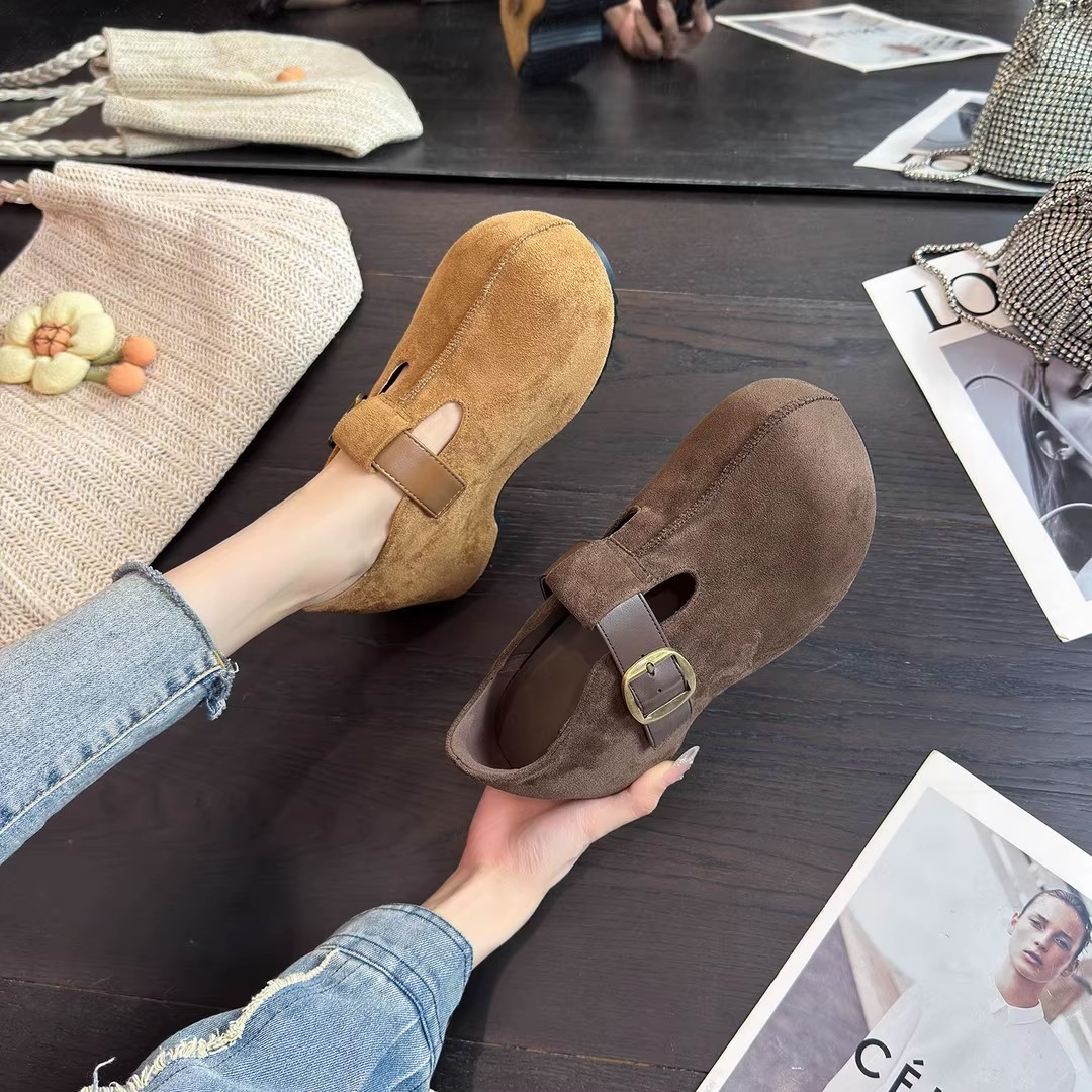 Zapatos retro de piel de vaca esmerizada Bocken para mujeres 2026 nuevos zapatos casuales transpirables de un pie zapatos de mujer