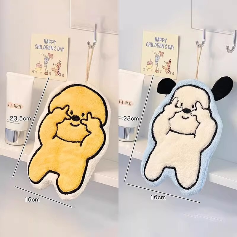 かわいい漫画刺繍コーラルベルベットワイプ家庭用キッチンタオルトイレ子供手洗い强い吸水ワイプタオル|undefined