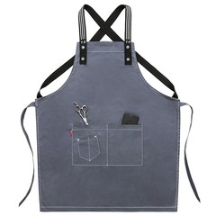 Canvas apron with denim print logo, kitchen barista milk tea, unisex home kitchen workwear, baking restaurant