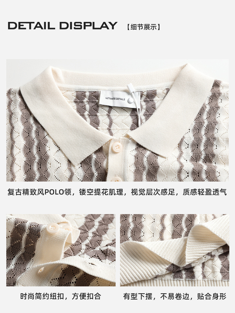 Europa y los Estados Unidos transfronterizos viejos ganchos de hielo de seda polo de punto hombre de mangas cortas de alto nivel de negocios casuales chaqueta para hombre image 4