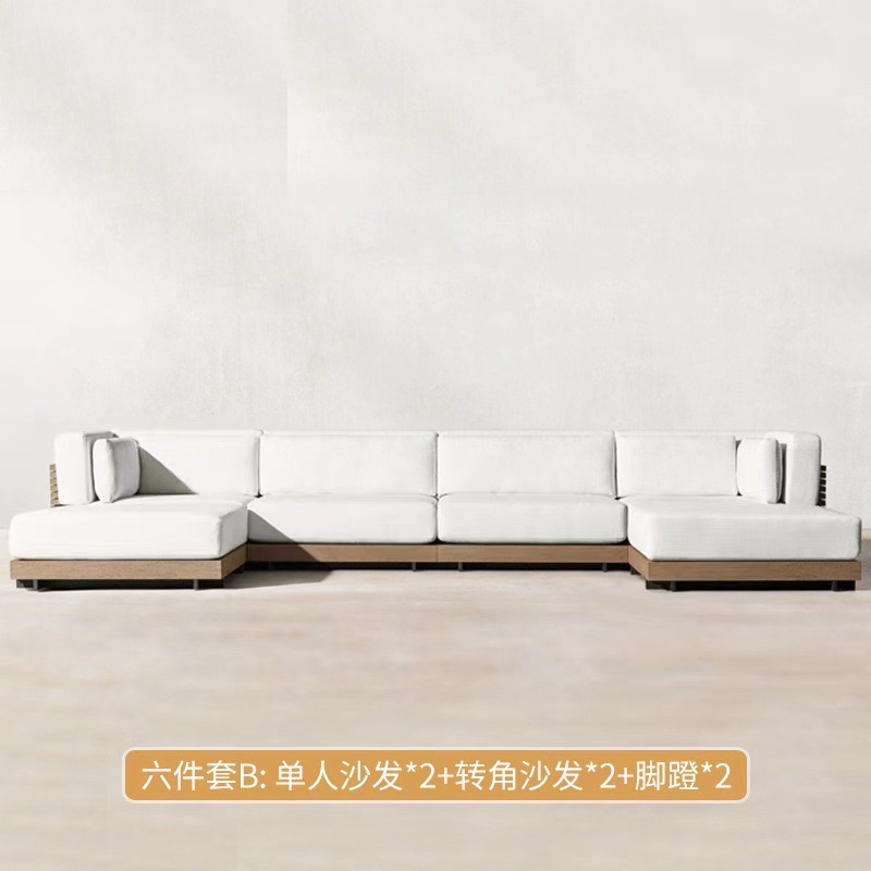 Sofá de teca al aire libre sala modelo villa nuevo muebles chinos terraza patio jardín hotel sofá casual