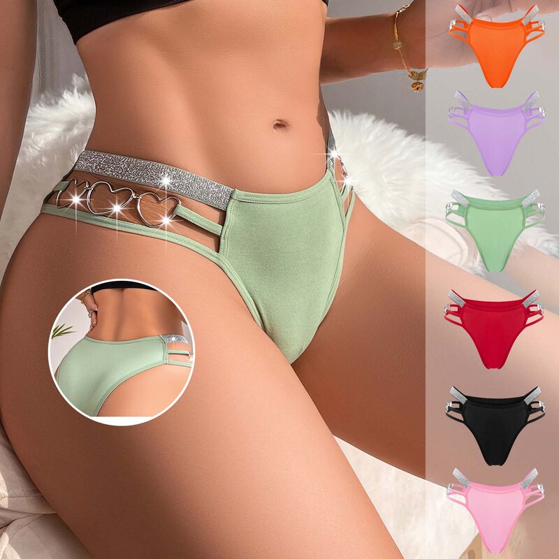 Cross-Border European and American Style Heart-Shaped Hoop Silver Ribbon Sexy Thong, Exclusively for Foreign Trade, Available in Multiple Colors, Sexy Low-Rise Women's Underwear