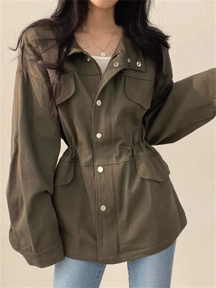 Пальто- Trench женскоеOversized корейский стиль, осеннее свободное кроя, военный зелёный и чёрный