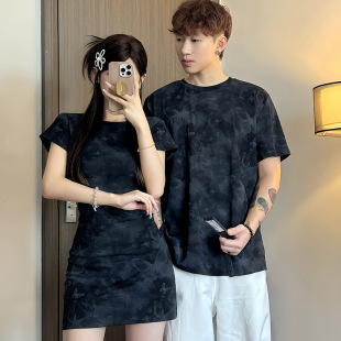 2025 Summer Design Couple Wear Summer Korean Style Dress One Skirt One Shirt Ins Trendy Short Sleeves