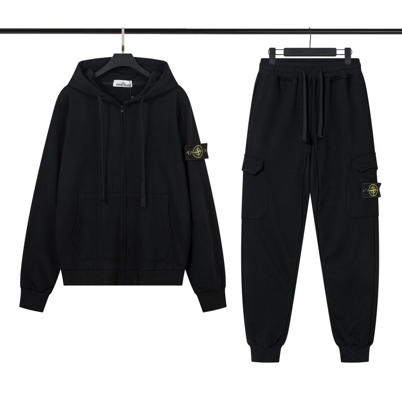 Cross-Border Stone25Ss Trendy Brand Stone Hooded Zip-Up Jacket and Sweatpants Set with Sleeve Patches and Badges Cross-Border Stone25Ss Trendy Brand Stone Hooded Zip-Up Jacket and Sweatpants Set with Sleeve Patches and Badges