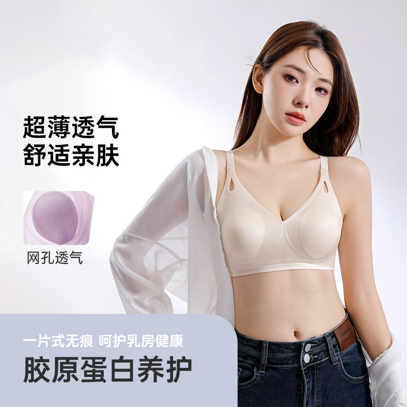 Y112 Summer Cool Sense Ultra-thin Pacifier Glue Seamless Soft Support Underwear Women's Temperament Gathering Anti-sagging Bra