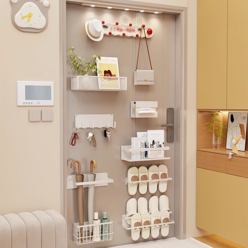 Magnetic Storage Rack at the Entrance Door, Entrance Storage, Umbrella Behind the Door, Clothes Hanger, Key Bag Hook, Slippers Wall Hanging