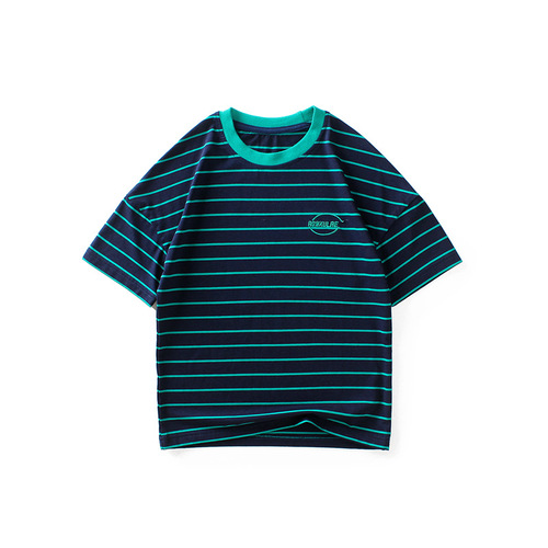 Children's T-shirt summer Korean style new boys' short-sleeved T-shirt medium and large children's striped embroidered top children's short-sleeved wholesale